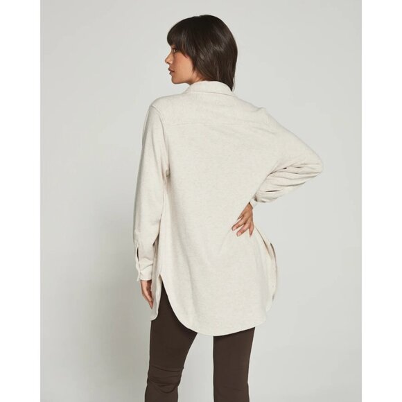 7 Diamonds Generation Shacket In Bone Neutral Plaid Longline Layering Cozy L - Picture 4 of 12